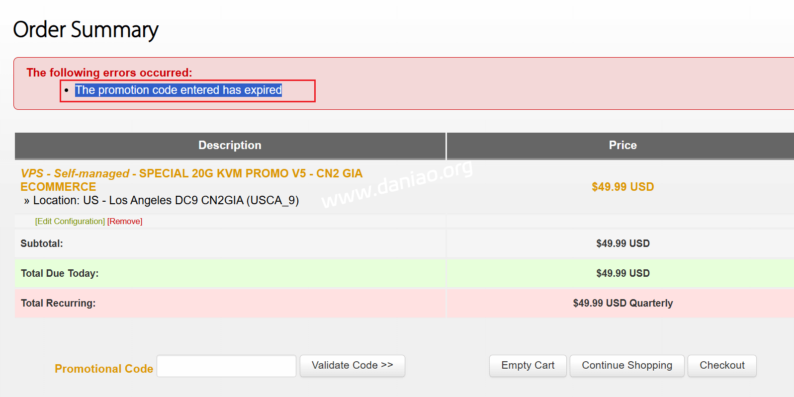 搬瓦工目前所有優(yōu)惠碼均已失效，The promotion code entered has expired-大鳥(niǎo)筆記